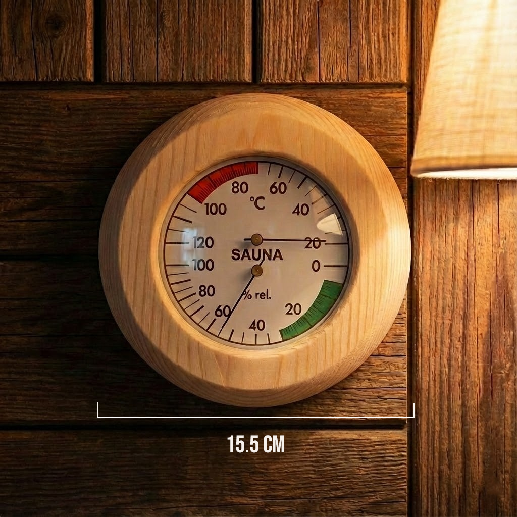 Termo-hygrometer för bastu, 15,5 cm i diameter